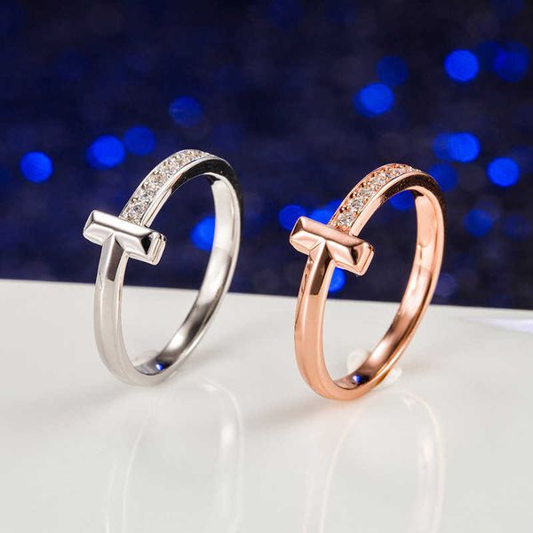 

original s925 sterling silver single row diamond ring korean japanese ins is a simple personality joker letter t-shaped romantic couple