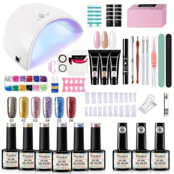 

48w nail lamp gel manicure kit - french glitter gel nail polish starter set with uv led light, nude bling gel polish, base & coat - perfect