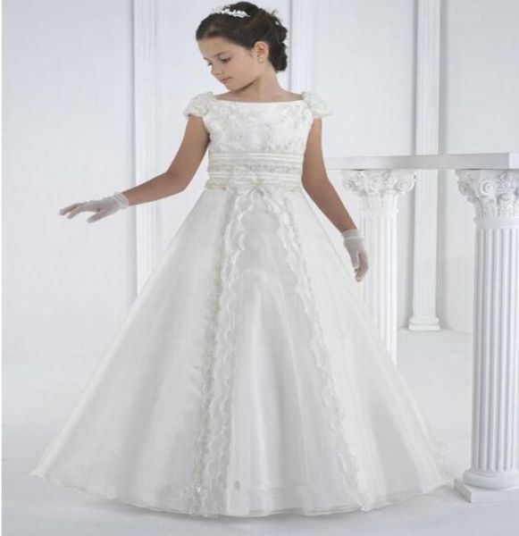 

2017 new vintage for girls first communion dress white or ivory flower girls dress lace beaded custom girls pageant gown any size6416562, White;blue