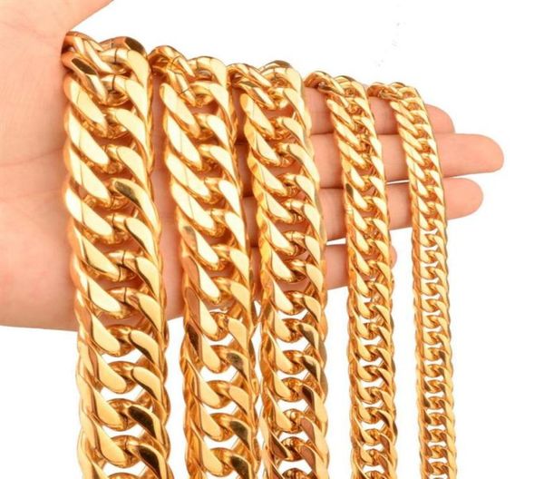 

men women hip hop golden chains 316l stainless steel 6 sides high polished 18k gold plated hiphop necklace punk jewelry 9mm21mm w7475170, Silver