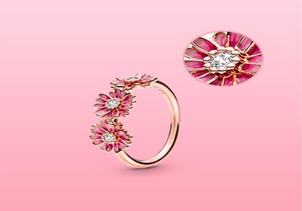 

100 s925 sterling silver 18k rose gold daisy women rings for pandora steyle wedding ring set original box gift9084357