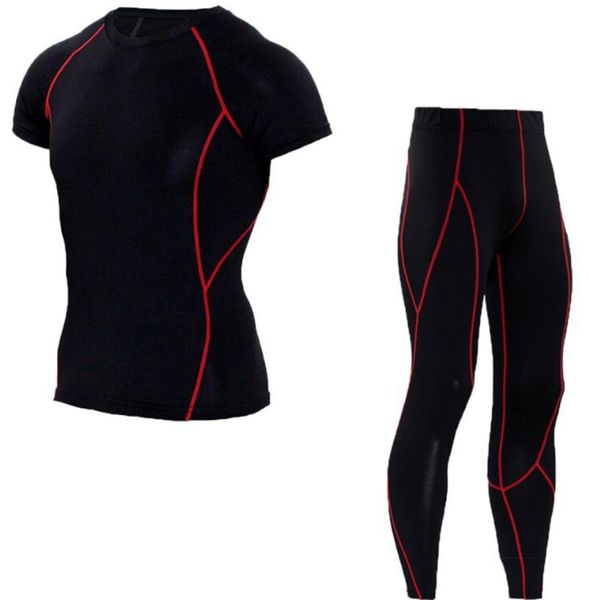 

2018 muscle men tracksuit compression set t shirt mens fitness tights short sleeeve suitss 4095201, Gray