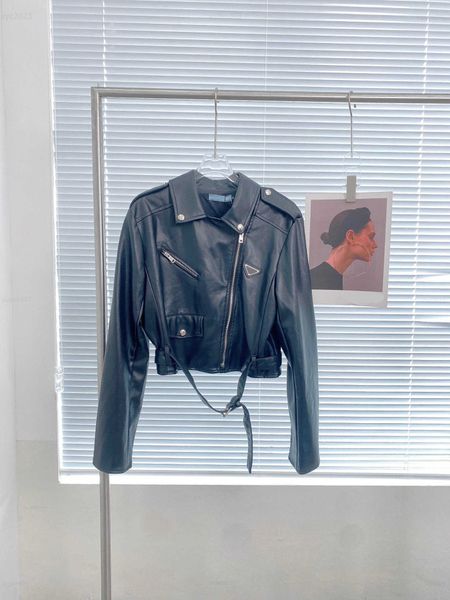 

designer women long sleeved zipper coat fashion waist strap design leather overcoat size s-l solid color leather jacket aug06, Black