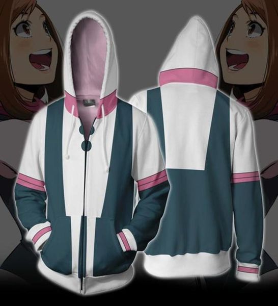 

asian size japan anime my hero boku no hero academia ochaco uraraka long sleeve cosplay costume baseball coat hoodie1757447, Black