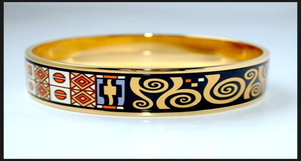 

klimt series 18k goldplated enamel bangle bracelet for woman bracelets bangles width 20mm fashion designer jewelry4489235, Black