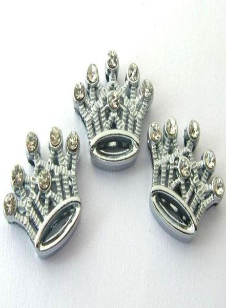 

whole 8mm 100pcslot rhinestones crown slide charm diy alloy accessories fit for 8mm phone strips leather wristband 00042071179, Bronze;silver