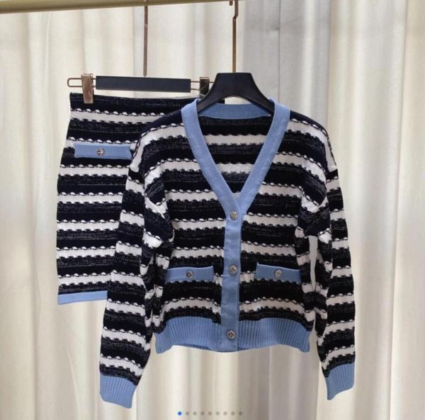 

22 women039s two piece dress knitted vneck cardigan coat skirt suit color gold thread thick pink light blue 91313676894248186, White