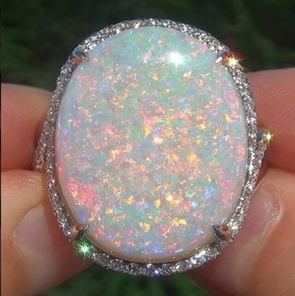 

large 925 solid sterling silver ring natural gemstone fire opal diamond wedding engagement women fashion jewelry2565998, Golden;silver