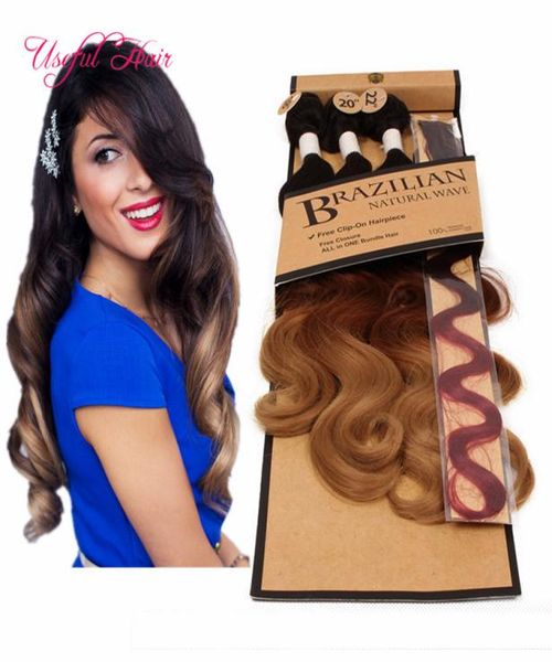 

double weft extensions body wave hair weaves 220gram synthetic braiding hair bundle with lace closuresew in hair extensions weave2147968, Black;brown