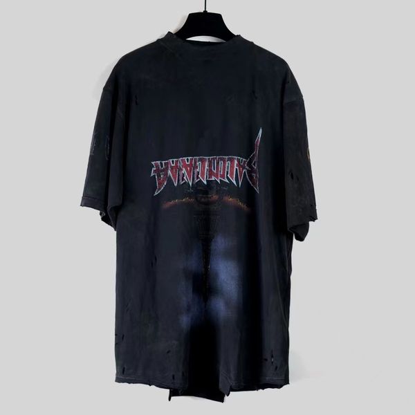 

23ss fashion new inverted eiffer tower lightning figure round neck loose short sleeve t-shirt couple, White;black