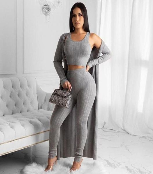 

3pcs figureflattering women casual knitted suit solid vest cardigan coattight trousers comfortable cotton elegant women setg31377548, White