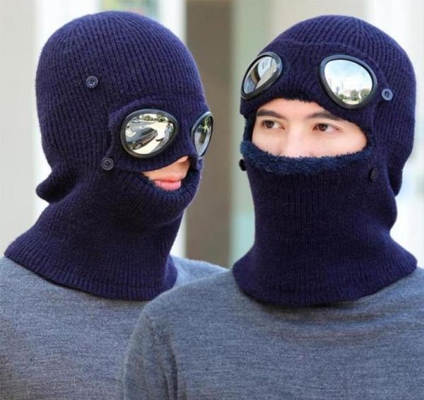 

winter beanies hats scarf for mens knitted scarf warm windproof mask with goggles ski cap72879789865551
