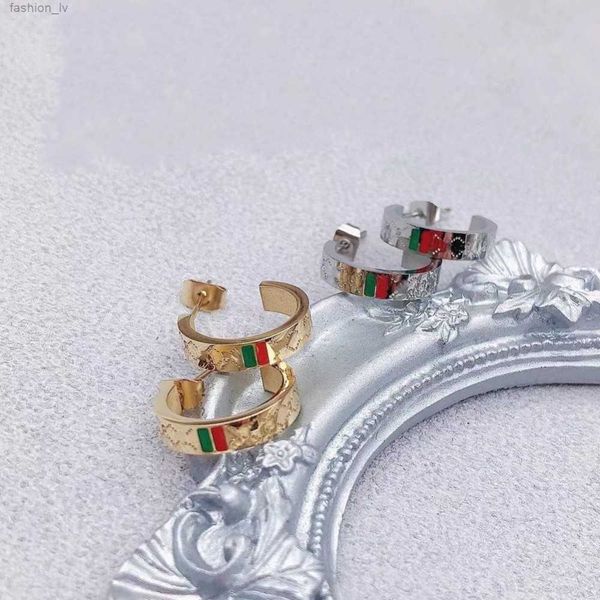 

half circle designer branded g stud 316l stainless steel 18k gold silver rose women letter engrave hoop earrings girls wedding jewelry, Golden;silver