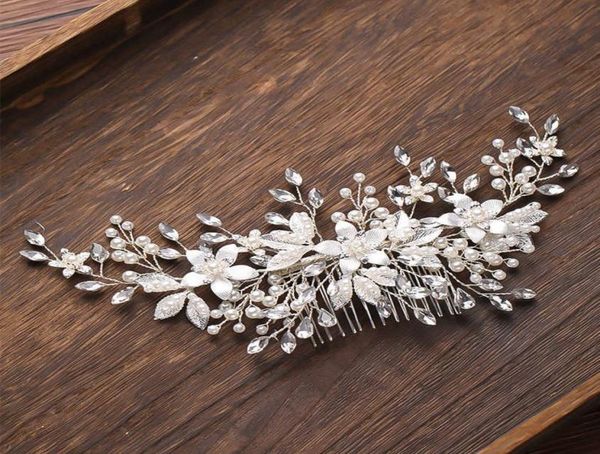 

silver color flower pearl hair comb headband wedding accessories for women bride tiara jewelry 21061697326779601562, Slivery;golden