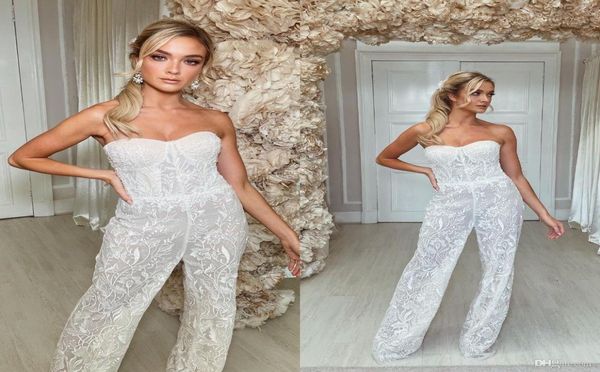 

white a line jumpsuits wedding dress 2023 sweetheart lace appliqued beaded pants beach boho bridal gowns vestido de novia7310727