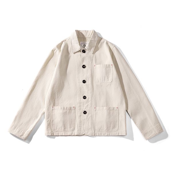 

mens jackets french vintage jacket men spring autumn beige lapel multipocket tooling workwear solid color casual cardigan coat 230810, Black;brown