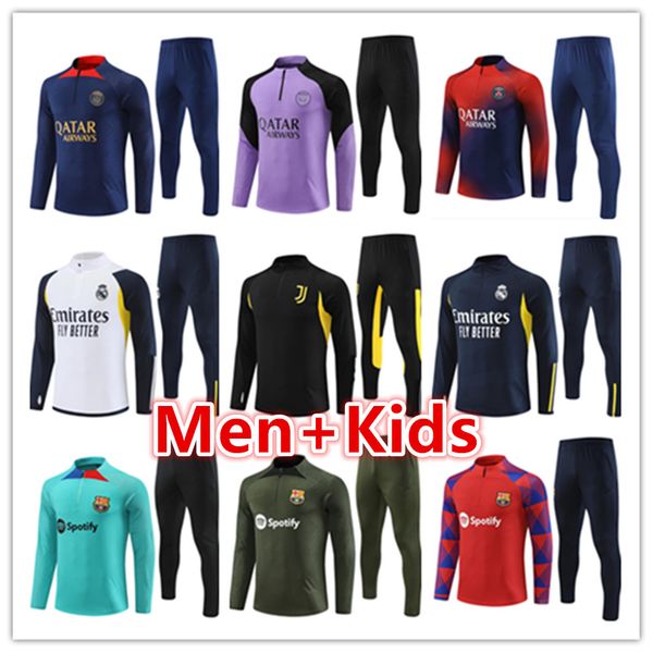 

22 23 24 psgs men and kids soccer tracksuit jersey maillot kit 2023 2024 paris mbappe mens football jerseys training tracksuits jacket set c, Black