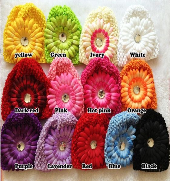 

20pcs mixed color daisy flower rhinestone baby kids children crochet knitted caps beanie hat 19 color for choose2168685, Yellow