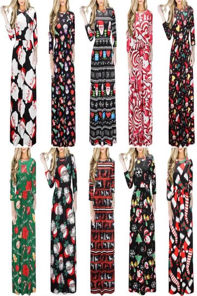 

women christmas floral print 34 sleeve boho ladies long maxi dress pocket ice silk tunic party dresses xmas vestidos dk0548b4727586, White;black