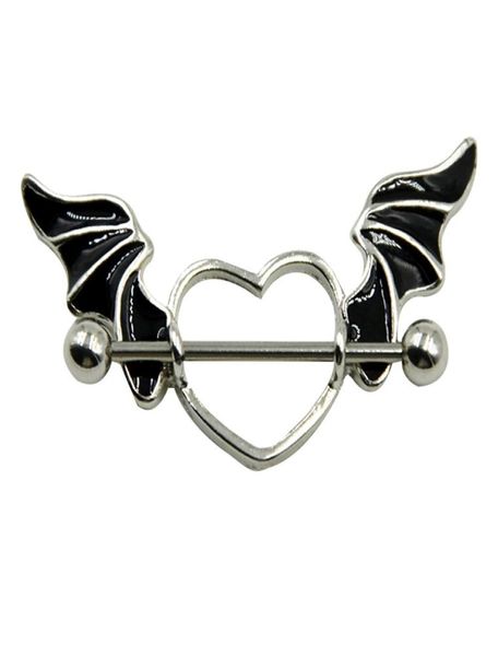 

1 pcs stainless steel bat wing nipple shield ring angel heart piercing barbell jewelry1941812, Silver