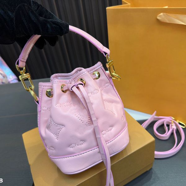 

embroidery pattern women designer mini lovely drawstring bucket bag removable leather strap cross body shoulder handbag printed letters purs