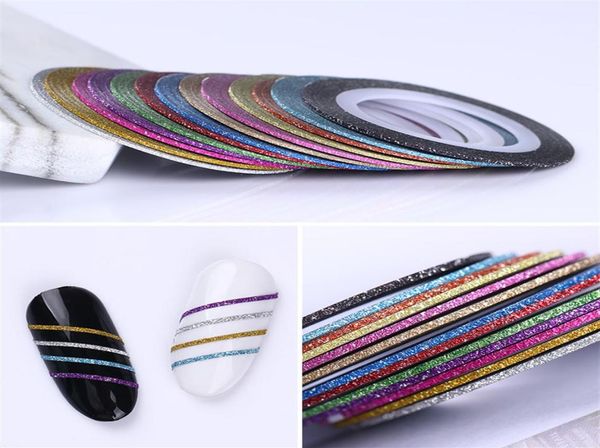 

3d diy nail striping tape line set colorful matte glitter multicolor adhesive stickers diy nail art design decoration307p6822968, Silver;gold