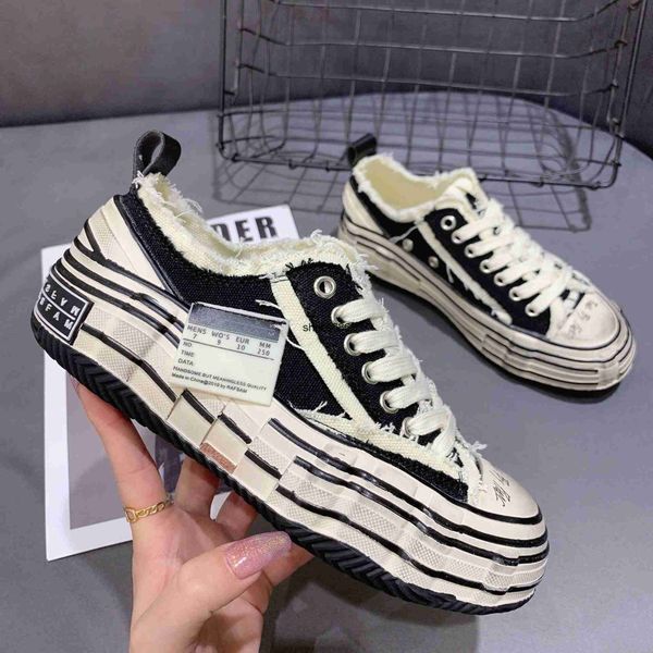 

gene mutation beggar shoes thick soled vanness canvas worn dirty shoes star same wave soled lovers casual shoes, Black