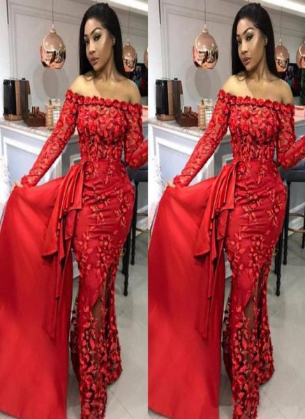 

gorgeous red evening dresses south african off shoulder long sleeves prom gowns lace see through bottom sheath formal party dress9461039, Black;red