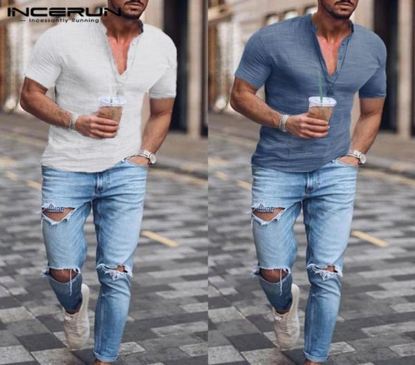 

summer fashion men shirt cotton henley collar streetwear 2020 short sleeve slim fit social business shirt men camisa 5xl6778310, White;black