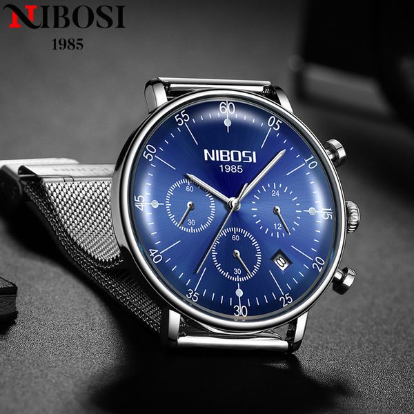

wristwatches nibosi brand luxury watches mens stainless steel waterproof sport chronograph male clock quartz watch for men reloj hombre 2308, Slivery;brown