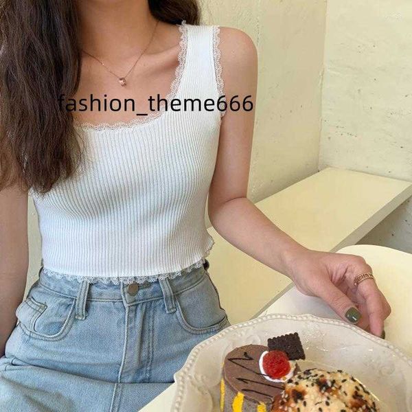 

women's tanks tank women plain lace up crop for basic solid square neck 2023 summer, White