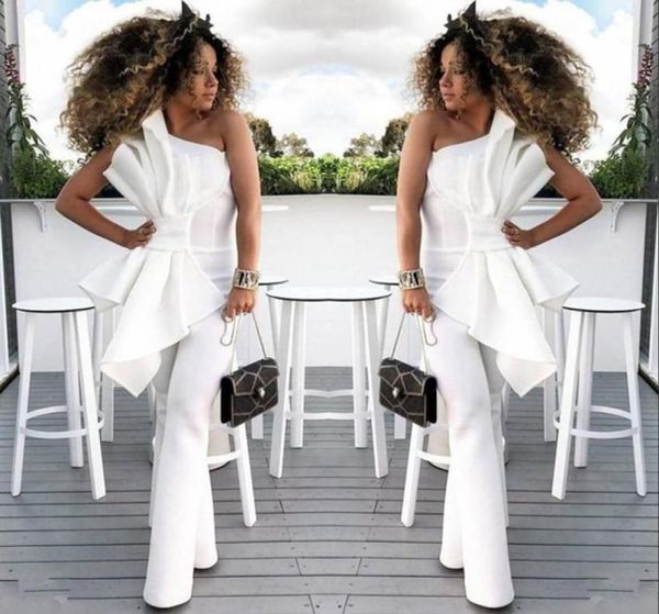 

woman jumpsuit white one shoulder satin long evening dresses 2019 ruffles floor length formal party red carpet prom gowns71003192221329, Black;red