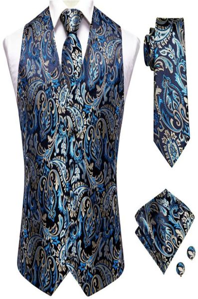 

hitie mens tuxedo waistcoat blackblue paisley formal suit vest necktie handkerchief cufflinks set for wedding business9688511, Black;white