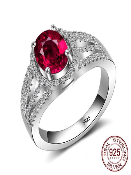 

fashion oval red gem stone cubic zircon ring solid 925 sterling silver engagement wedding rings for women gift j3409859146, Slivery;golden