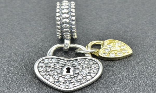 

real 100 925 sterling silver soild rhinestone twoheart lock pendant fit european charm bracelet authentic luxury diy jewelry gif6708198, Black