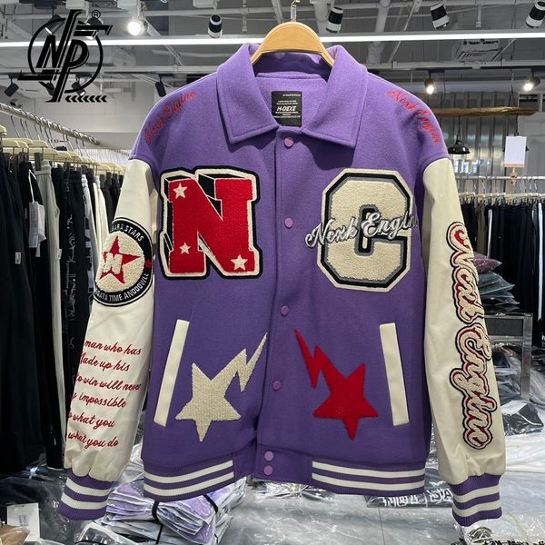 

mens jackets high street baseball men heavy industry embroidery patchwork letter college varsity jacket vintage bomber coat couples 230810, Black;brown