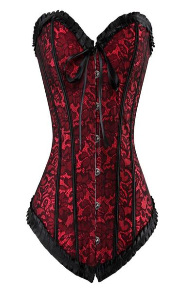 

whole floral cincher gothic lace up boned overbust corset bustier waist trainer corset corselet plus size 6xl5902760, Black;white