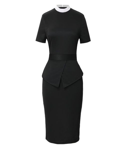 

short sleeve women clergy dress catholic work dresses black9124095, White;black