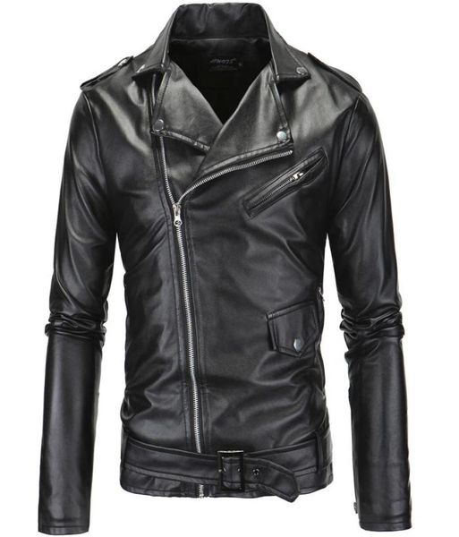 

new casual slim men039s leather jackets fashion mens zipper solid color turndown collar men motorcycle jacket leather coats xp3377156, Black