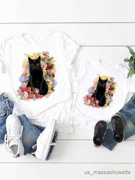 

family matching outfits women kid child summer cat 90s trend lovely mom mama girl boy mother tshirt tee t-shirt clothes clothing family matc, Blue