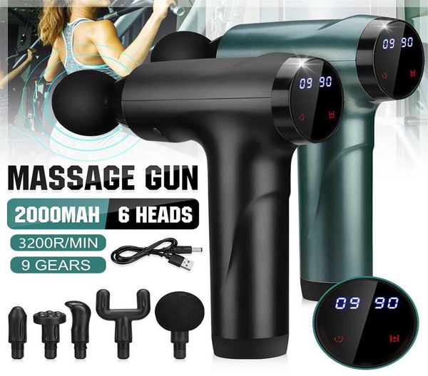 

3200rmin massager gun deep tissue percussion muscle for pain relief portable body relaxation sport massage w 4 heads3286984