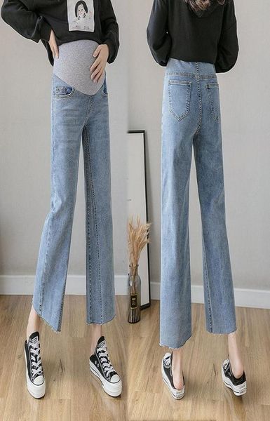 

summer wide leg loose flared trousers denim maternity jeans belly pants clothes for pregnant women pregnancy work bottoms1281028, White