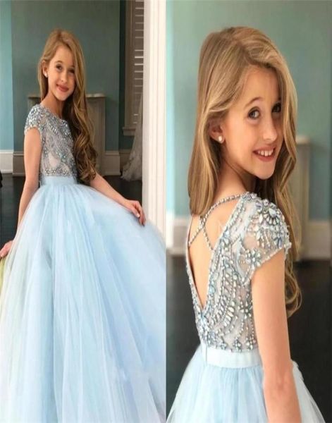 

beads prom girl dresses oneck pageant gown for little kid short sleeve flower girls dress floor length graduatioin party ball gow28981724, White;blue
