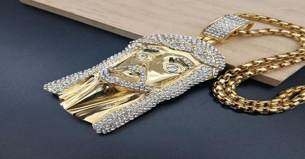

hip hop rhinestones paved bling iced out gold color stainless steel jesus piece pendants necklace for men rapper jewelry19175525, Silver