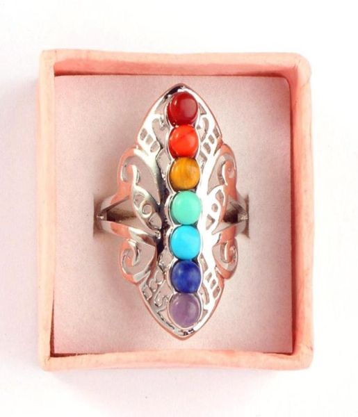 

beautiful natural gem set 7 beads point charms adjustable rings lord charms accessories european fashion jewelry reiki amulet 10pc8911293, Golden;silver