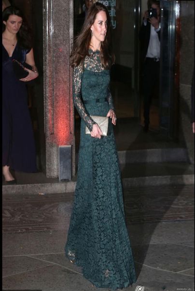 

kate middleton same style red carpet evening dress dark green lace long sleeve floor length special occasion dresses formal wear4881663, Black;red