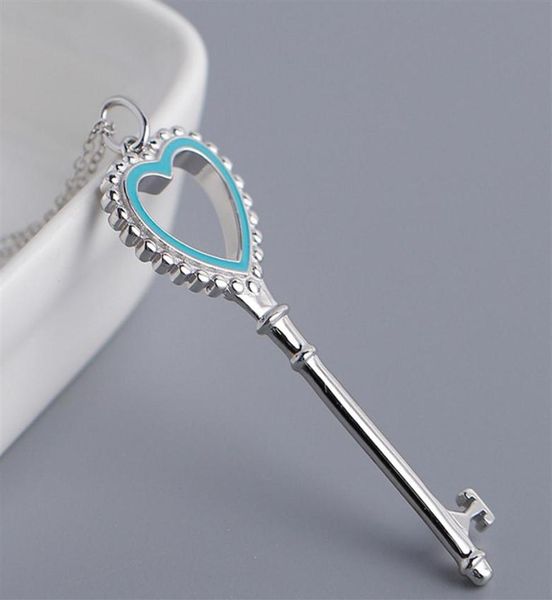 

11 classic silver s925 heartshaped key blue enamel pendant necklace jewelry authentic ladies t holiday gifts q0531264362458