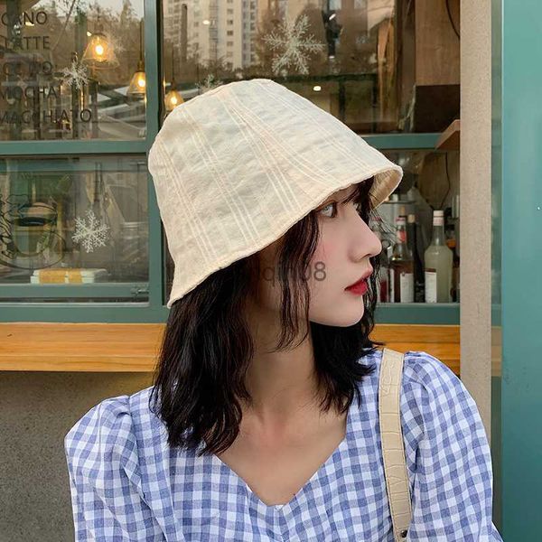 

wide brim hats bucket hats 2022 ins korean fisherman hat female spring and summer striped bucket hats japanese simple sunshade bob caps hkd2, Blue;gray