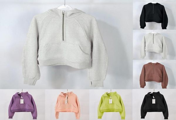 

autumn and winter yoga hoodies fashion solid color thickening womens hoodie ps velvet jackets hoodys sports half zipper sweater 2236894, Black