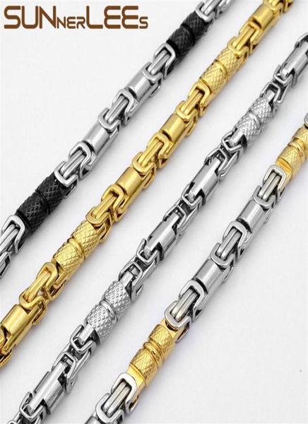 

sunnerlees 316l stainless steel necklace 6mm geometric byzantine link chain silver gold black men women jewelry gift sc42 n239l6461711